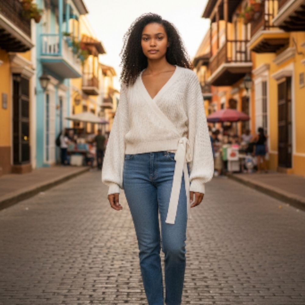 H&M Cream V-Neck Wrap Sweater